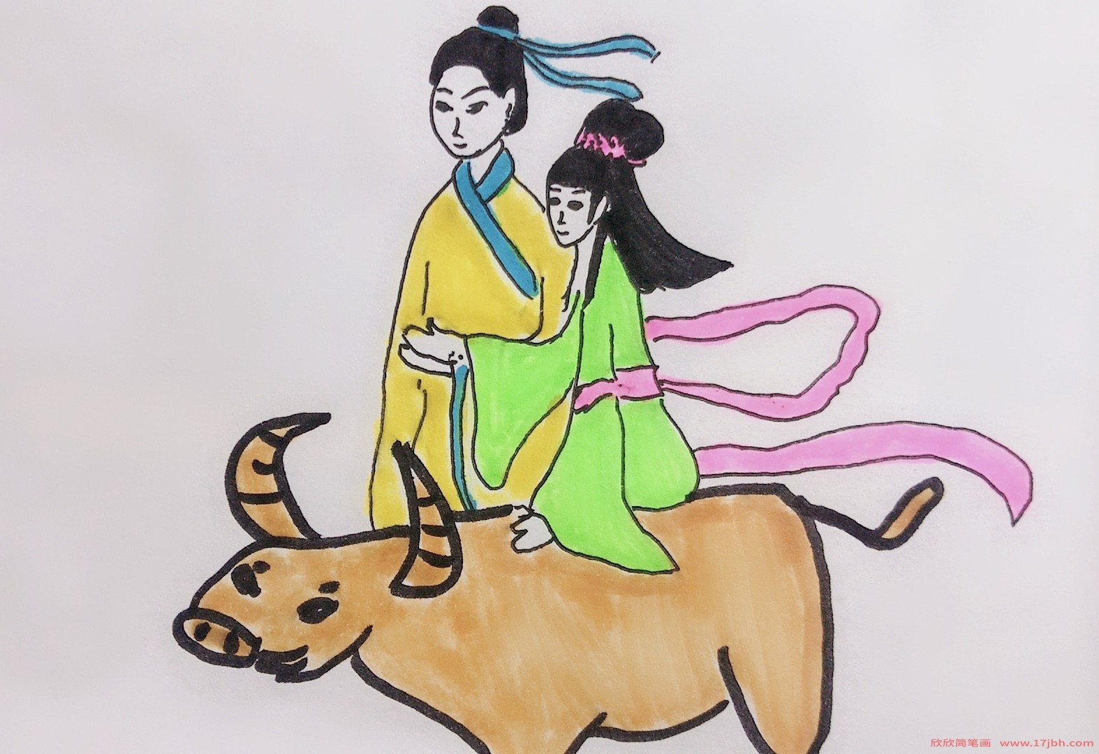 牛郎织女简笔画彩色