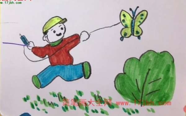儿童放风筝简笔画图片