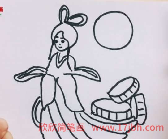 嫦娥和月饼的简笔画