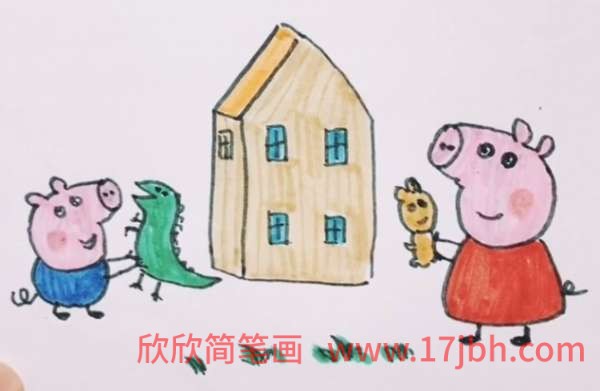 小猪佩奇和房子简笔画