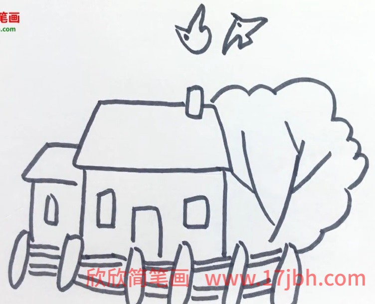 儿童简笔画房子和风景