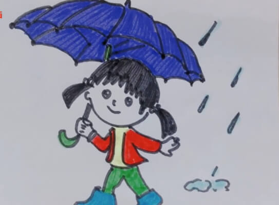 打雨伞的女孩简笔画