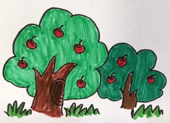苹果树简笔画图片带色
