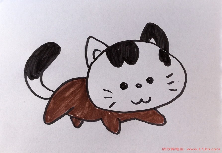 小猫简笔画彩色可爱