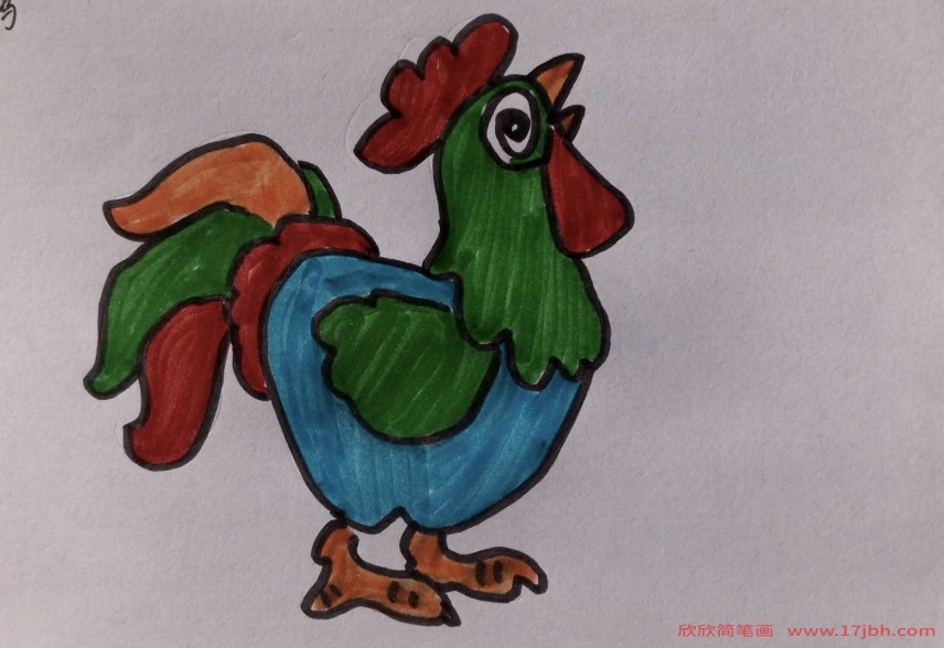 公鸡简笔画彩色步骤