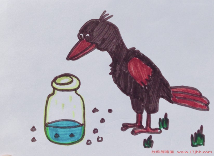 乌鸦喝水的简笔画图片
