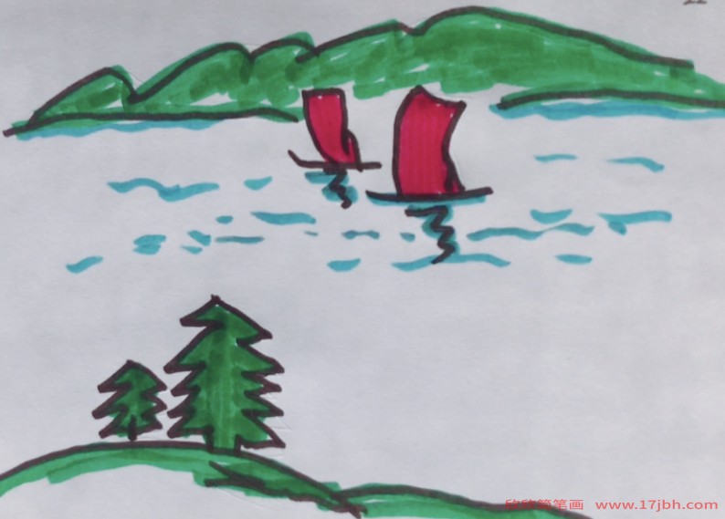 帆船简笔画带颜色