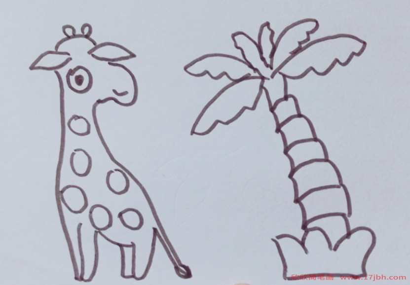 长颈鹿和树图片简笔画