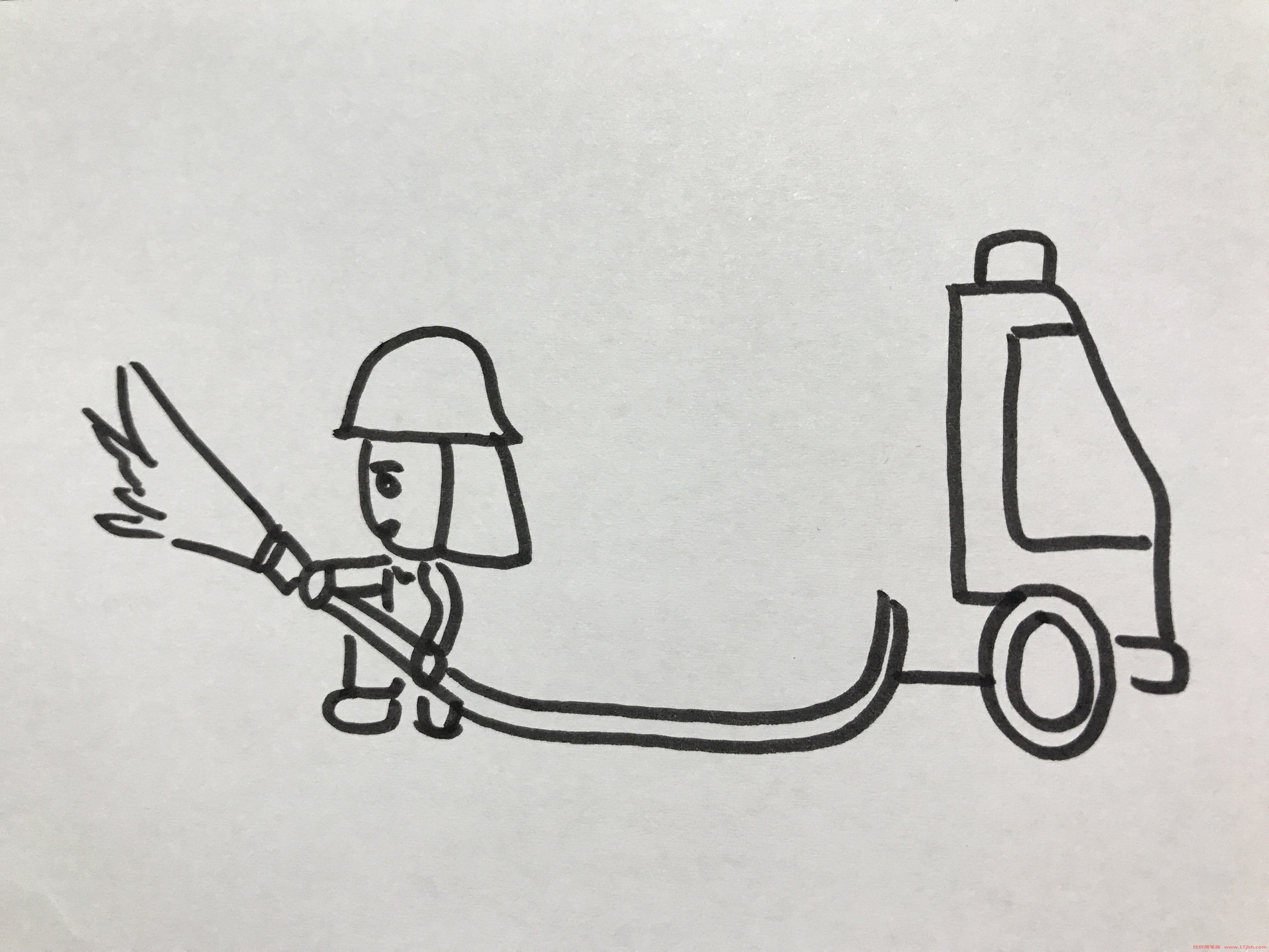 消防车和消防员简笔画