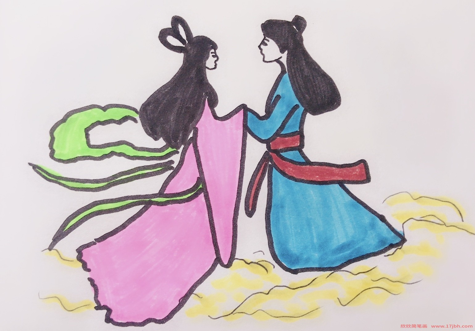 七夕节情侣牛郎织女恋人节日小清新插画图片-千库网