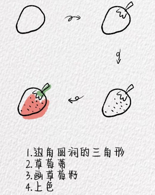 简笔画水果草莓步骤图片大全