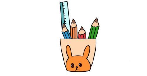 小兔子笔筒简笔画怎么画 彩色简单笔筒简笔画步骤图解