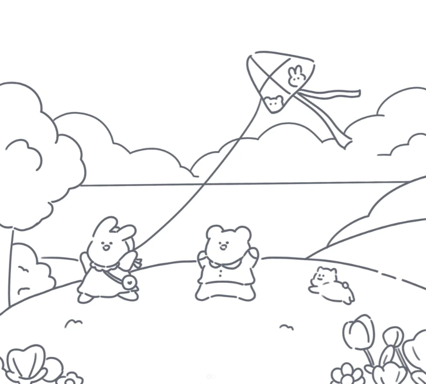 春天放风筝的简笔画幼儿园绘画图片