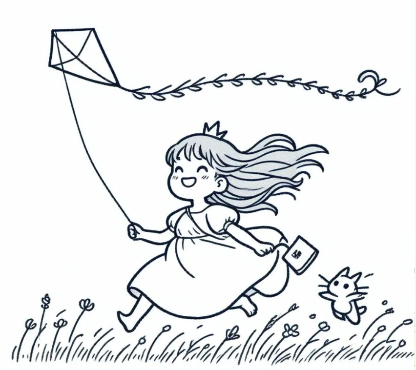 春天放风筝的简笔画幼儿园绘画图片