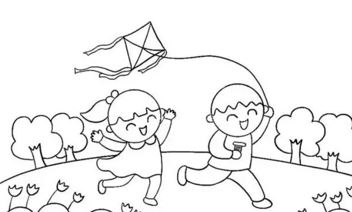 春天放风筝的简笔画幼儿园绘画图片