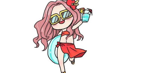小女孩海边度假简笔画怎么画 彩色好看海边度假简笔画画法