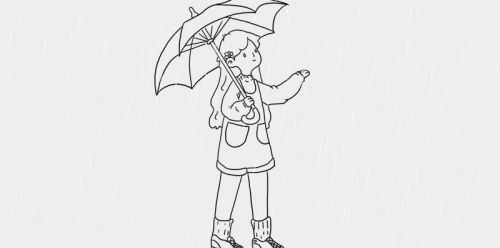 彩色简笔画教程：打伞小女孩的多种画法及图片示例-2